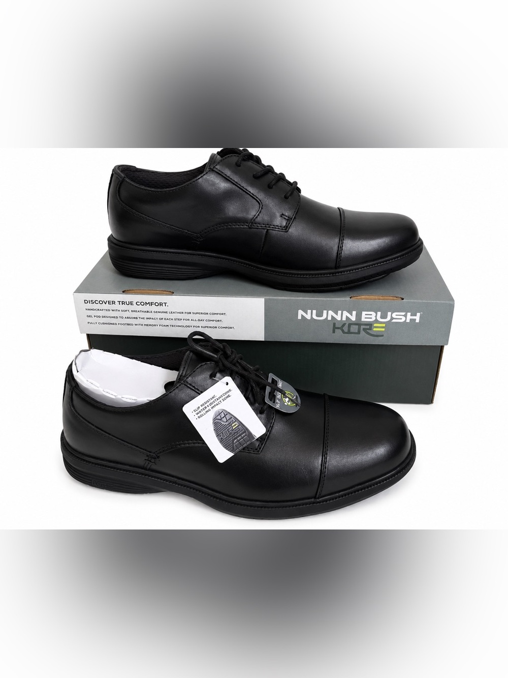 Nunn Bush Kore Pro Men’s Oxford Dress Shoes Black Size 9 Medium Cap Toe